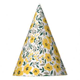Yellow flowers: modern floral seamless. party hat