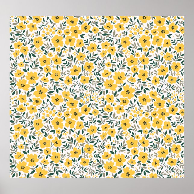 Yellow flowers: modern floral seamless. poster (Front)