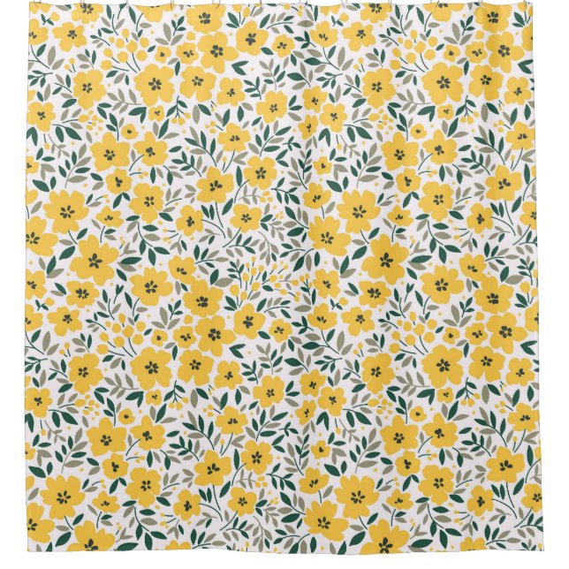 Yellow flowers: modern floral seamless. shower curtain (Front)