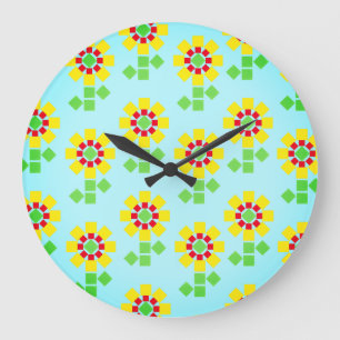 Yellow Flowers of Square Shapes Large Clock
