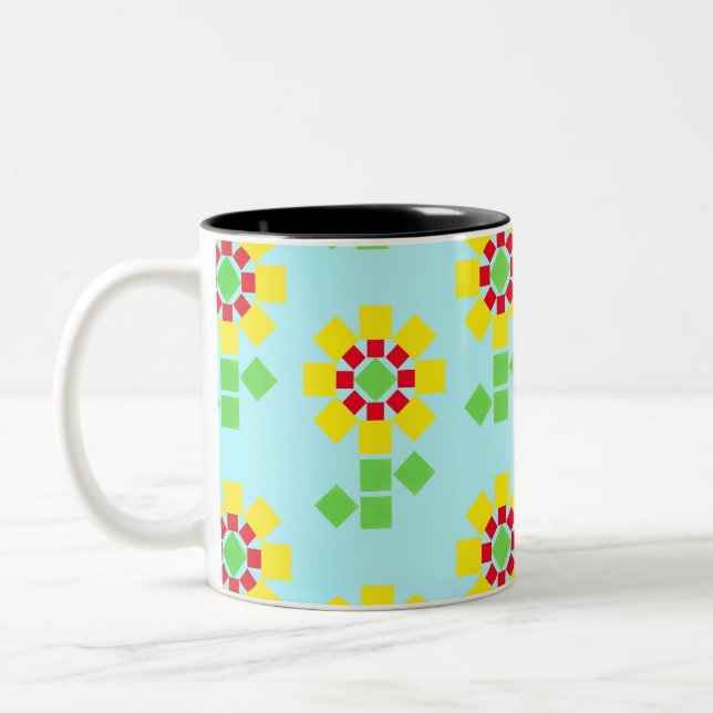 Yellow Flowers of Square Shapes Two-Tone Coffee Mug (Left)