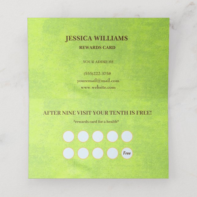 Yellow Flowers on Abstract Green Monogram Loyalty Card (Inside Unfolded)