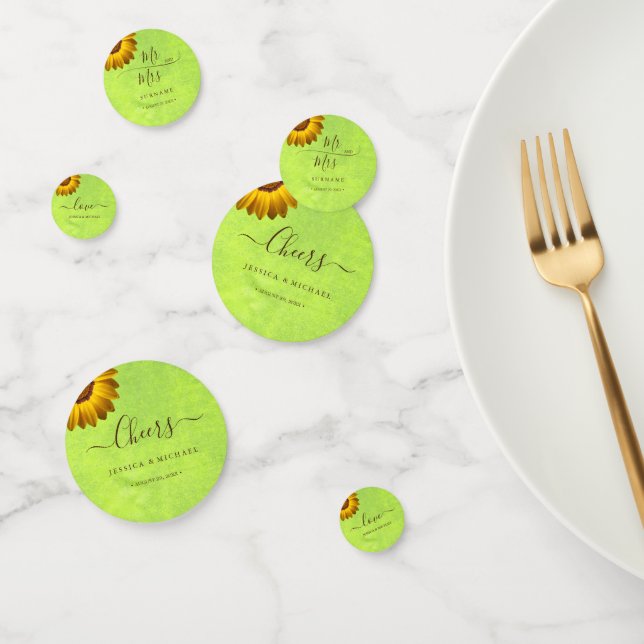 Yellow Flowers on Abstract Green Wedding Confetti (Group)