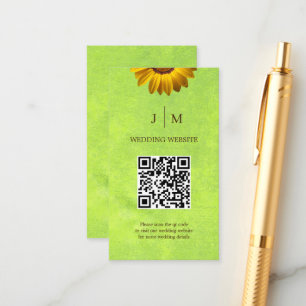 Yellow Flowers on Abstract Green Wedding Enclosure Card