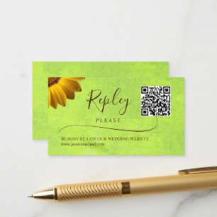 Yellow Flowers on Abstract Green Wedding Enclosure Card
