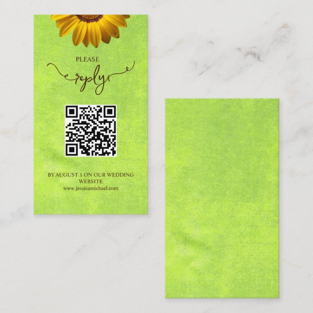 Yellow Flowers on Abstract Green Wedding Enclosure Card (Front/Back)