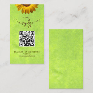 Yellow Flowers on Abstract Green Wedding Enclosure Card