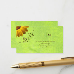 Yellow Flowers on Abstract Green Wedding Enclosure Card