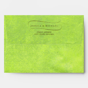 Yellow Flowers on Abstract Green Wedding Envelope