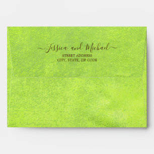 Yellow Flowers on Abstract Green Wedding Envelope