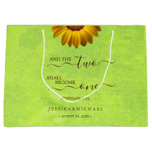 Yellow Flowers on Abstract Green Wedding Large Gift Bag
