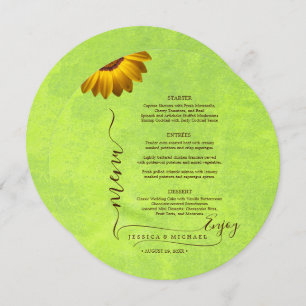Yellow Flowers on Abstract Green Wedding Menu