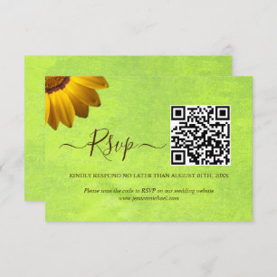 Yellow Flowers on Abstract Green Wedding RSVP Card