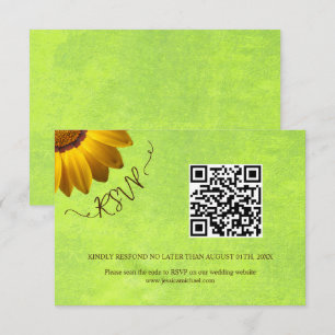 Yellow Flowers on Abstract Green Wedding RSVP Card
