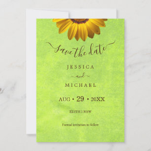 Yellow Flowers on Abstract Green Wedding Save The Date