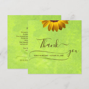 Yellow Flowers on Abstract Green Wedding Thank You Card