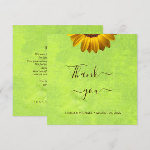 Yellow Flowers on Abstract Green Wedding Thank You Card