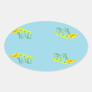 Yellow flowers on blue oval sticker