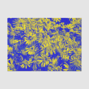 Yellow Flowers On Blue  Tissue Paper