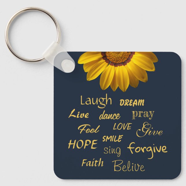 Yellow Flowers on Navy Blue background Monogram    Key Ring (Front)