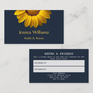 Yellow Flowers on Navy Blue background Monogram Re Referral Card