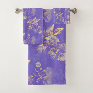 Yellow Flowers On Purple Background Bath Towel Set