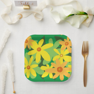 Yellow flowers paper plates