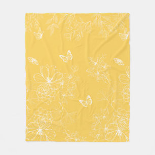 Yellow Flowers Pattern, Floral, Minimalist Fleece Blanket