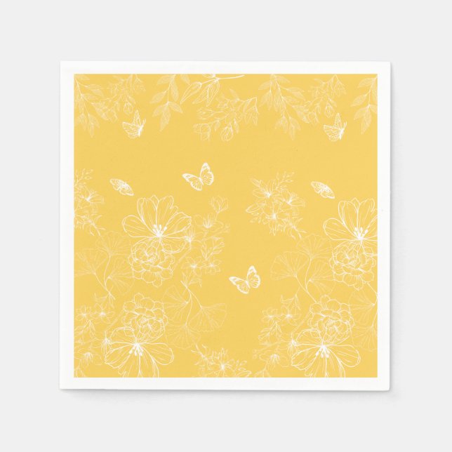 Yellow Flowers Pattern, Floral, Minimalist Napkin (Front)