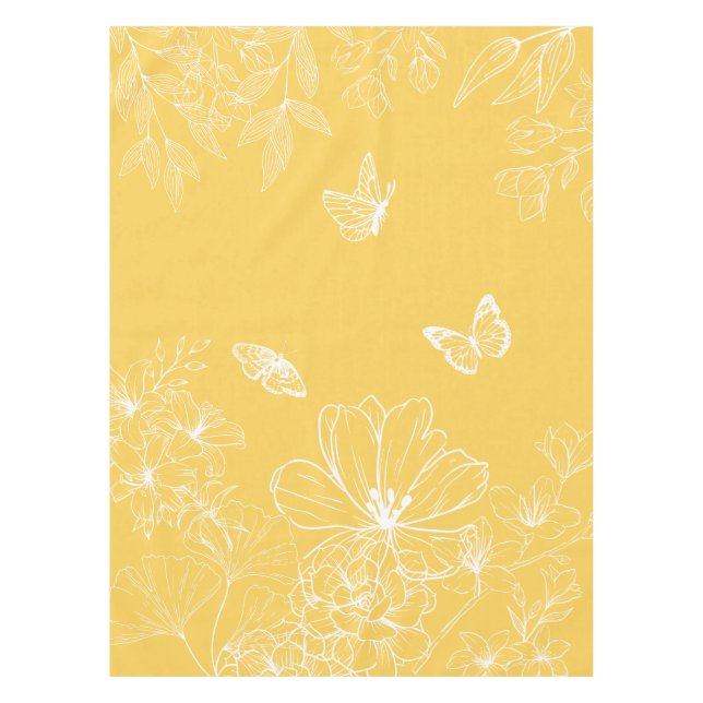 Yellow Flowers Pattern, Floral, Minimalist Tablecloth (Front)