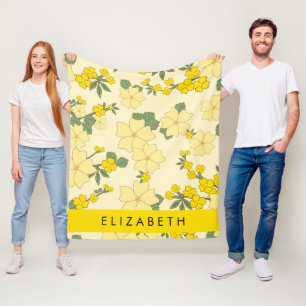 Yellow Flowers, Pattern Of Flowers, Your Name Fleece Blanket