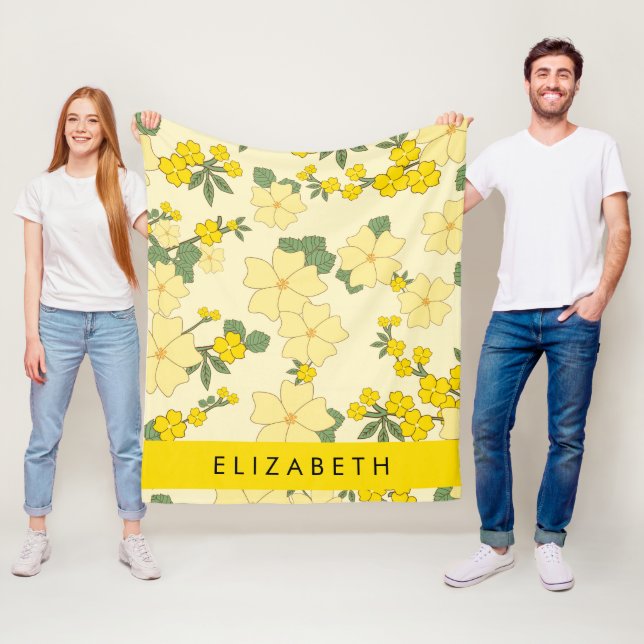 Yellow Flowers, Pattern Of Flowers, Your Name Fleece Blanket (In Situ)