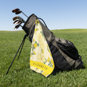 Yellow Flowers, Pattern Of Flowers, Your Name Golf Towel