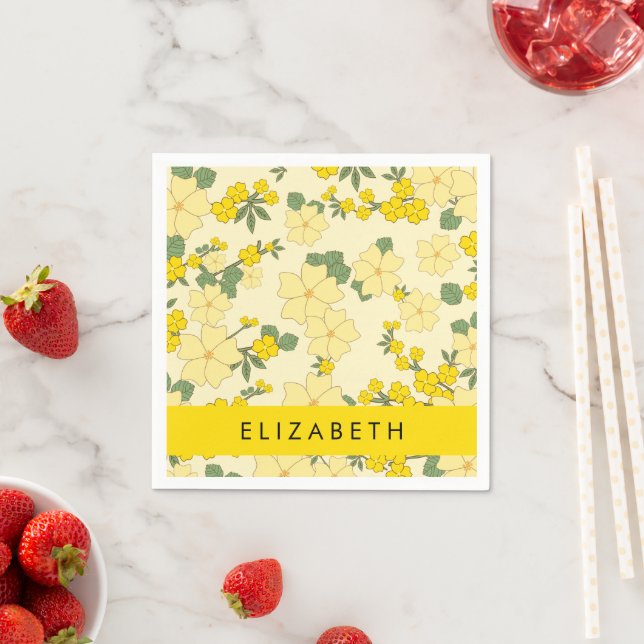 Yellow Flowers, Pattern Of Flowers, Your Name Napkin (Insitu)