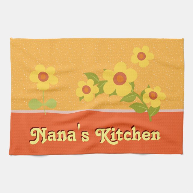 Yellow Flowers Personalised For Nana Tea Towel (Horizontal)