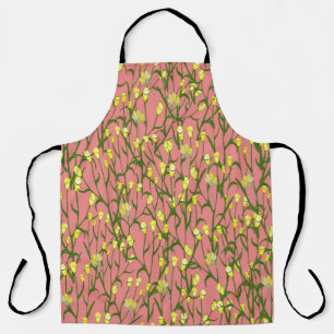 Yellow Flowers Pink Background Vintage Apron