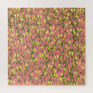 Yellow Flowers Pink Background Vintage Jigsaw Puzzle