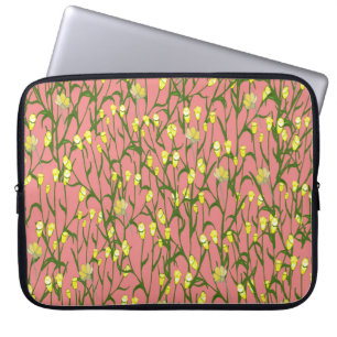 Yellow Flowers Pink Background Vintage Laptop Sleeve