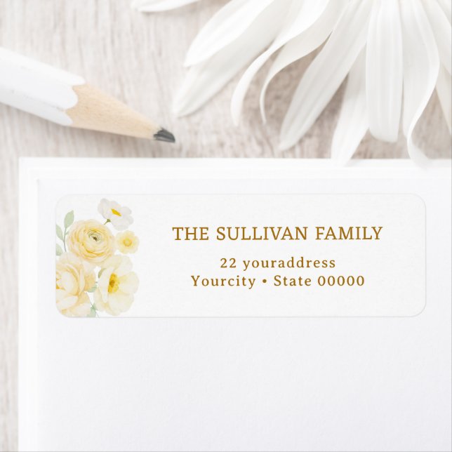 Yellow flowers return address label (Insitu)