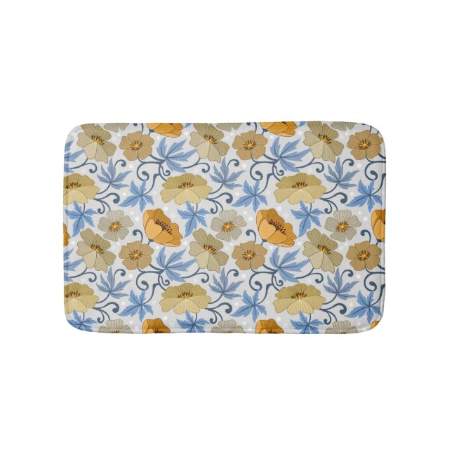 Yellow Flowers: Seamless Textile Design Bath Mat (Front)