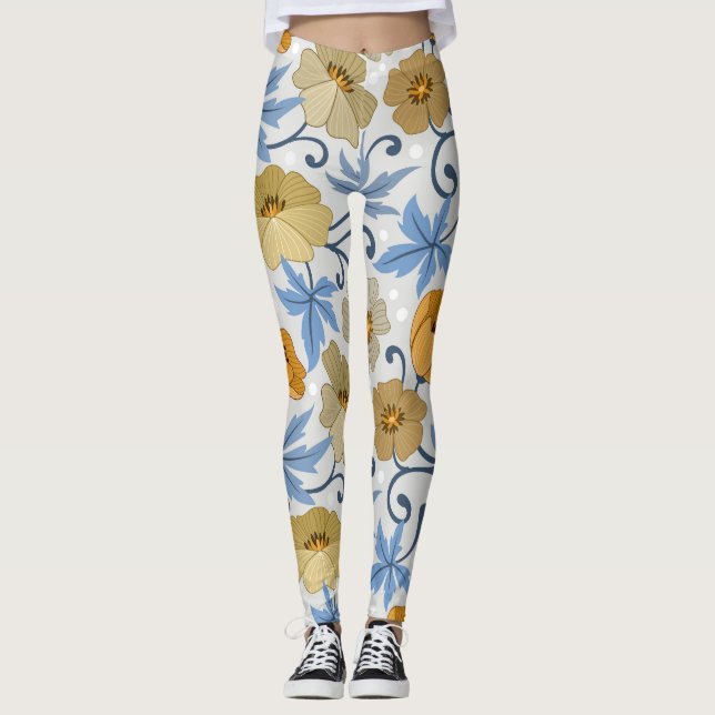 Yellow Flowers: Seamless Textile Design Leggings (Front)