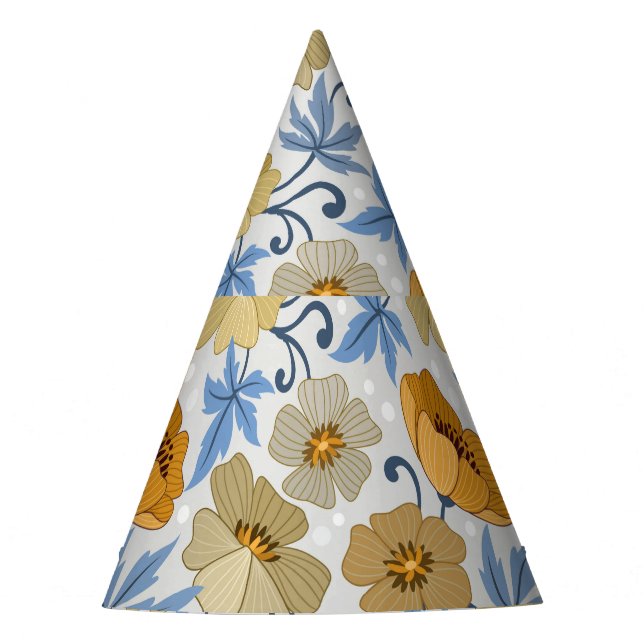 Yellow Flowers: Seamless Textile Design Party Hat (Front)