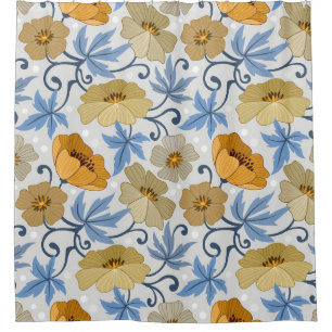 Yellow Flowers: Seamless Textile Design Shower Curtain