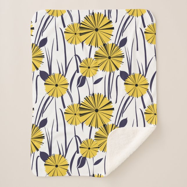 Yellow flowers sherpa blanket (Front)