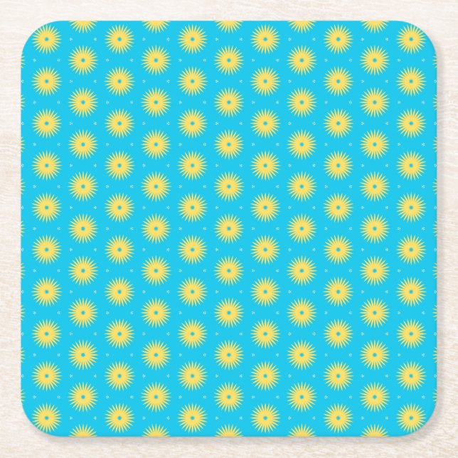 Yellow Flowers Square Paper Coaster (Front)