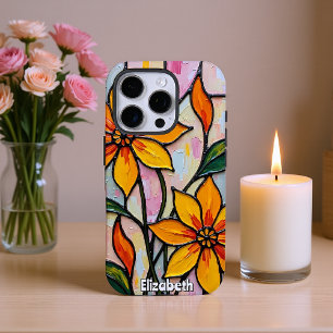 Yellow Flowers Stained Glass Painting iPhone 16 Pro Case