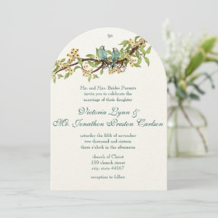 Yellow Flowers Teal Aqua Blue Bird Wedding Invites