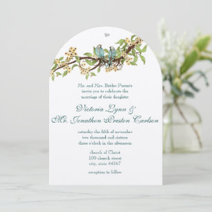 Yellow Flowers Teal Aqua Blue Bird Wedding Invites