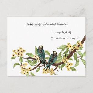 Yellow Flowers Teal Vintage Birds Response Card