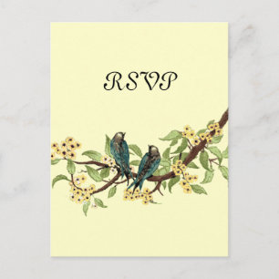 Yellow Flowers Teal Vintage Birds Response Card